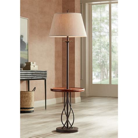 Iron Twist Base Wood Tray Table Floor Lamp - #N5774 | Lamps Plus