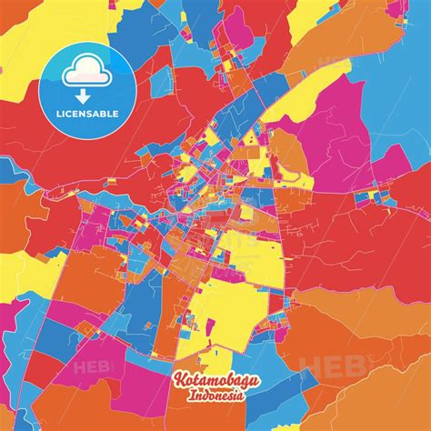 Kotamobagu, North Sulawesi, Indonesia Crazy Colorful Map Print Template