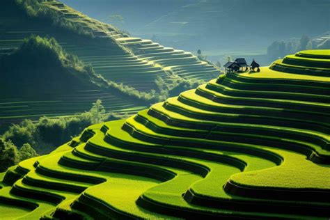 AI generated Rice fields on terraced of Mu Cang Chai, Vietnam, Terraced rice field in harvest ...