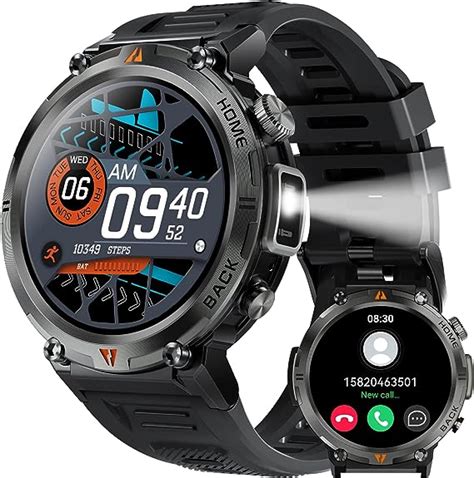 Amazon.com: Military Smart Watch for Men with LED Flashlight 1.45” Rugged 3ATM Waterproof Smart ...