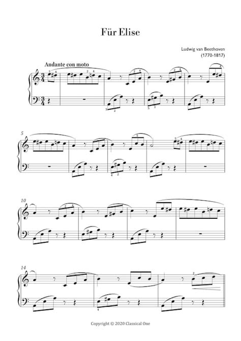 Beethoven Fur Elise easy Piano Sheet Music classical - Etsy Australia