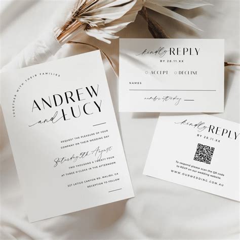 Wedding Invitation QR Code Rsvp Minimalist Wedding Invite - Etsy