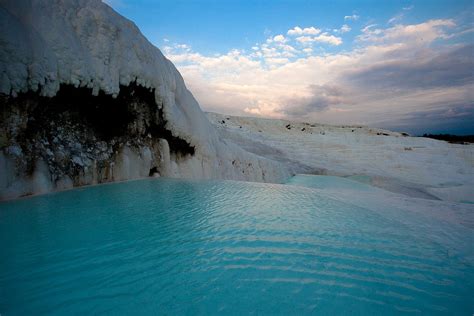 Sunset in Pamukkale Travertine Terraces, Turkey