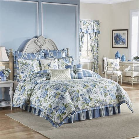 Waverly Blue Floral Engagement 4-Piece Bedding Collection, Queen Size ...