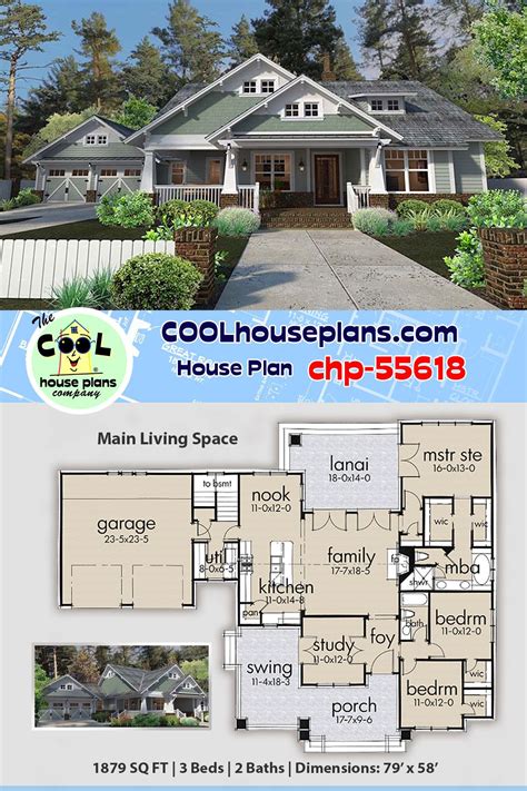 Craftsman Bungalow Home Plan chp-55618 at COOL House Plans - Arts and Crafts Style Design #hou ...