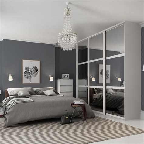 Howdens Shaker Dove Grey Frame Panelled Mirrored 2225mm Sliding Wardrobe Door | Howdens