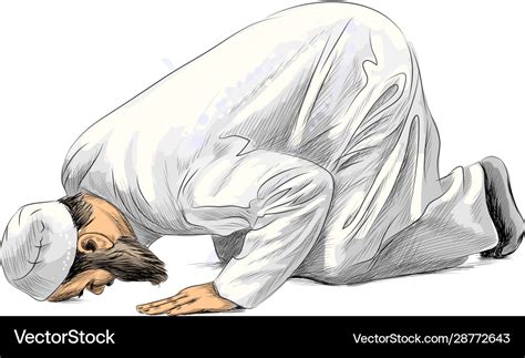 Muslim man praying hand drawn sketch Royalty Free Vector