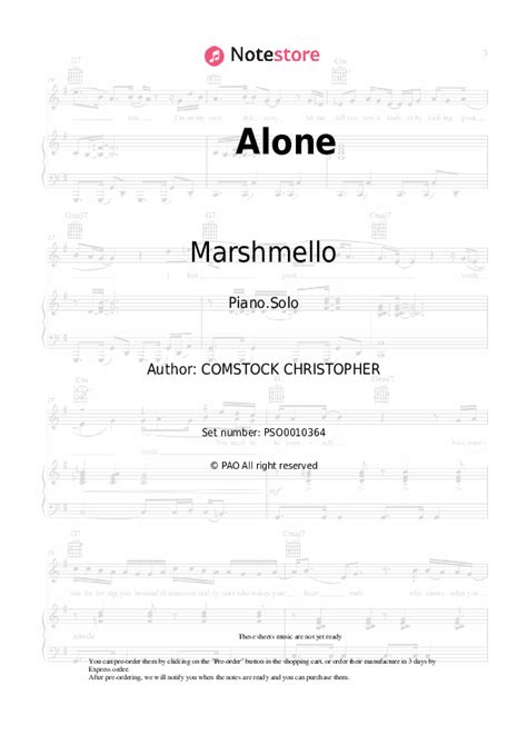 Alone piano sheet music Marshmello in Note-Store.com | Piano.Solo SKU PSO0010364