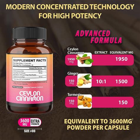 Ceylon Cinnamon Extract 3600mg 120 Capsules Vegan Blood Sugar Insulin ...