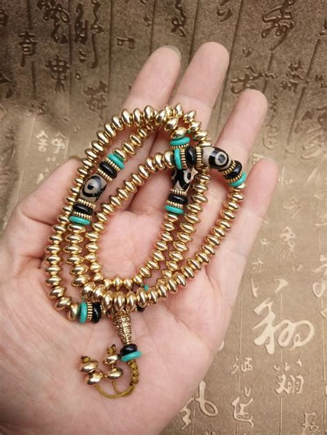 22"&china tibet tibetan Brass buddhist buddha worry prayer bead mala bracele-in Strand Bracelets ...