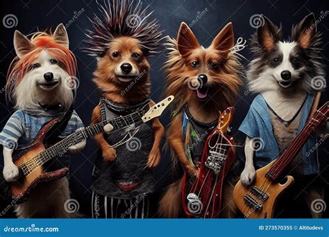 Rock Star Dog Band Costumes, Including a Guitar Shaped Headstock and ...