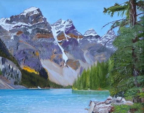 Landscape Oil Pastels Paintings: lake Morraine, Alberta Canada by ROBERT SUTTON