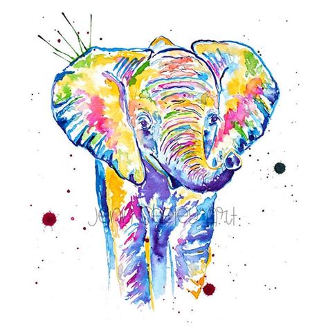 Baby Elephant Colorful Watercolor Art Print - Etsy