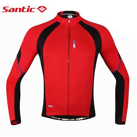 Santic Cycling Jersey Red Long Sleeve Jacket Men Shirts Coat Bike Jersey Mens Sports Breathable ...
