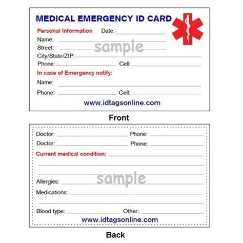 10 Medical Emergency wallet cards for Medical Alert Id bracelets and ...