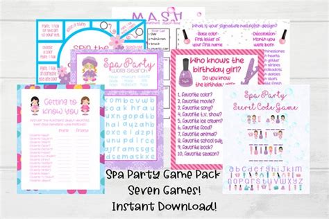 Spa Party Game Bundle Spa Party Games Digital Download | Etsy