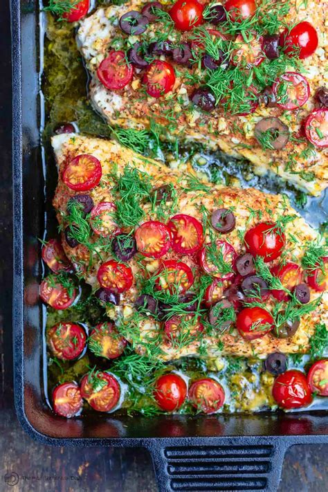 Mediterranean-Style Baked Grouper with Tomatoes and Olives - The Mediterranean Dish