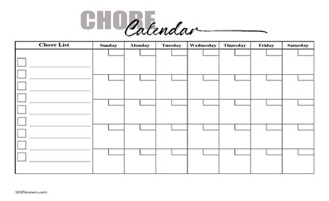 FREE chore chart template | 101 Different Designs