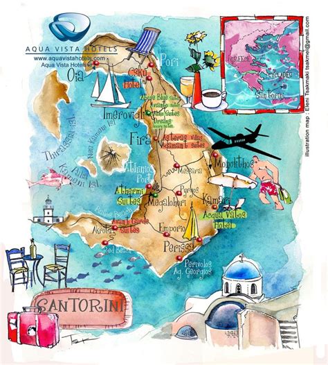 Santorini mini guide | Santorini map, Illustrated map, Greece map