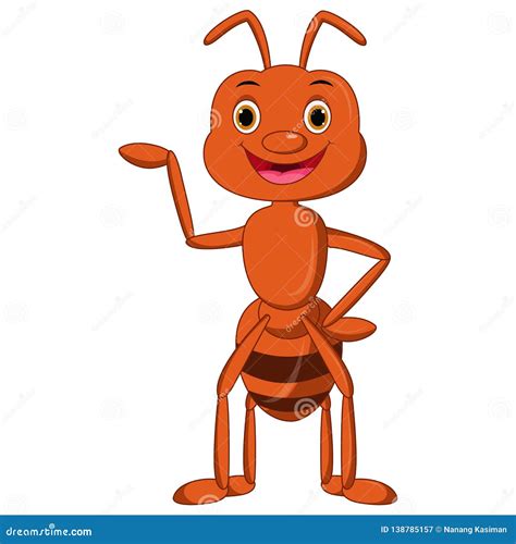 Happy Ant Cartoon Presenting Stock Vector - Illustration of brown ...