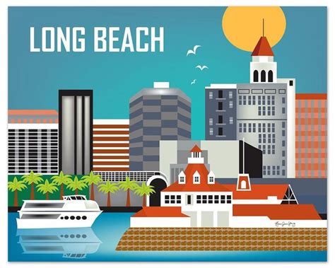 Long Beach CA Art Print Long Beach CA Skyline Wall Art Long | Etsy in ...