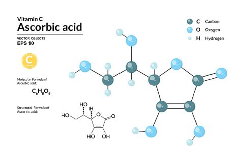 Structural Chemical Molecular Formula And Model Of Ascorbic Acid Atoms ...