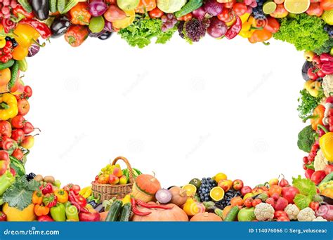 Frame Healthy Fruits and Vegetables Isolated on White Stock Photo ...