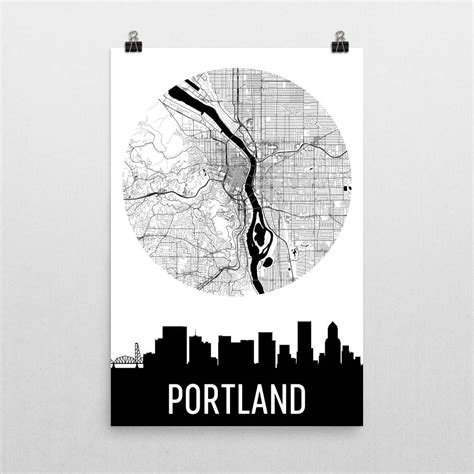 Portland Skyline Silhouette Art Prints – Modern Map Art