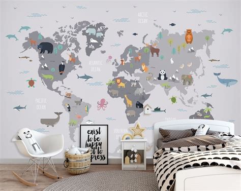 Lion Panda World Map 154 Wallpaper Mural Self Adhesive Peel - Etsy