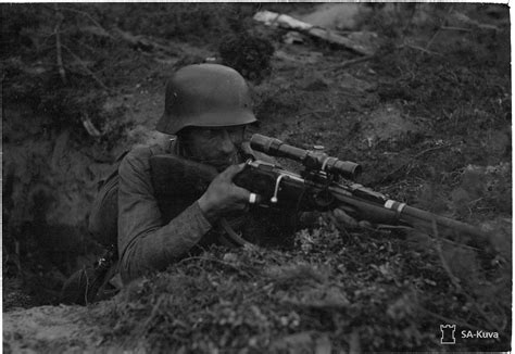 Continuation War. 1941 - 1944. A Finnish soldier armed with a captured ...