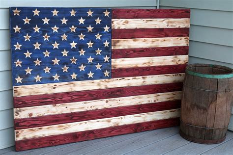 Large Wooden American Flag Carved Wooden Scorched Flag | Etsy | Wooden american flag, Rustic ...