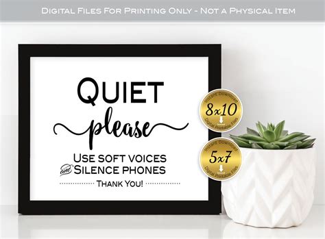 Quiet Please Printable Sign 8x10 and 5x7 Office Decor Use Soft Voices Silence Phones Landscape ...