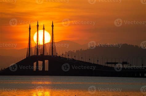 Egg yolk sunrise Penang Bridge 21647448 Stock Photo at Vecteezy