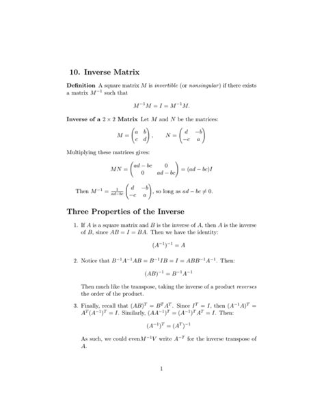 10. Inverse Matrix Three Properties of the Inverse