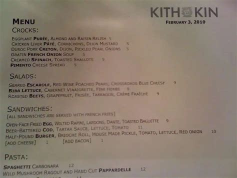 Kith and Kin Menu, Menu for Kith and Kin, Lincoln Park, Chicago ...