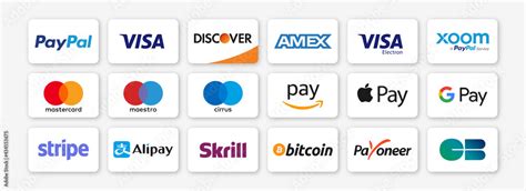 Online payment methods icons set, logo company badges : Paypal, Visa ...