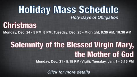 Holiday Mass Schedule – St. Thomas More Catholic Newman Center