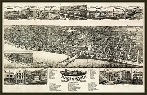 Racine Wisconsin Vintage Map Aerial View 1883 Photograph by Carol Japp - Fine Art America