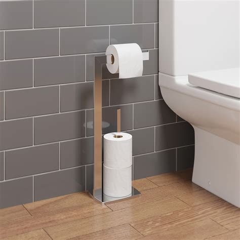 Bathroom Toilet Roll Holder Modern WC Square Floor Standing Chrome Storage Tidy 5056093661173 | eBay