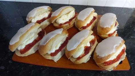 Iced Buns – With Cream and Stawberry Jam - Geoff's Baking Blog