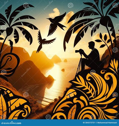 Silhouette of Tropical Island Stock Illustration - Illustration of ...