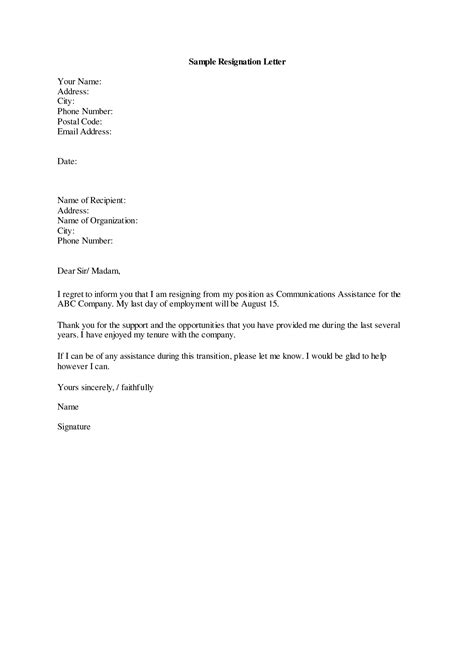 Free Printable Resignation Letter Template - prntbl ...