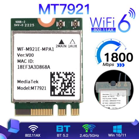 Wi-Fi 6 MediaTek MT7921 NGFF M.2 WiFi Card Dual Band WiFi Bluetooth 5.2 ...