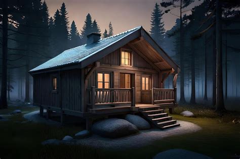 Premium AI Image | A house in the forest at night