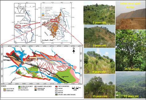 Raniganj coalfield map showing the study area, geological map and... | Download Scientific Diagram