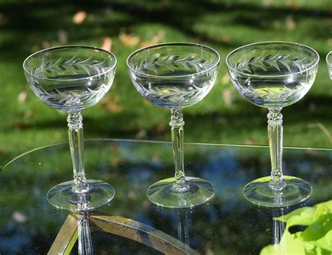 Vintage Etched CRYSTAL Champagne Coupes - Cocktail Glasses, Set of 4, Fostoria, Holly, circa ...