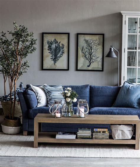 Denim sofa in a cool, breezy room. #HomeDecor | Blue sofas living room, Blue couch living room ...