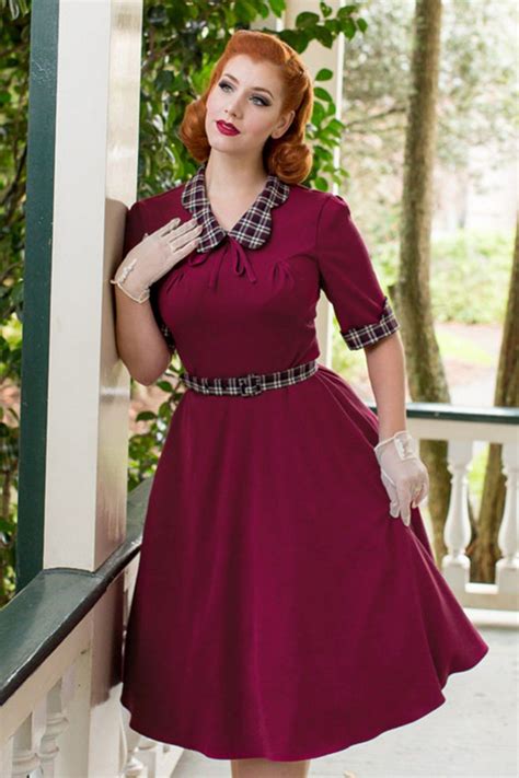 1940s Style Dresses and Clothing 40s Ella Swing Dress in Raspberry and ...