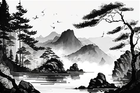 Premium Photo | Ai generated chinese ink landscape map