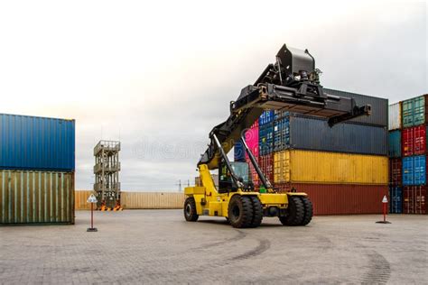 Forklift Handling Cargo Container. Freight Container Loading Stock Image - Image of commerce ...